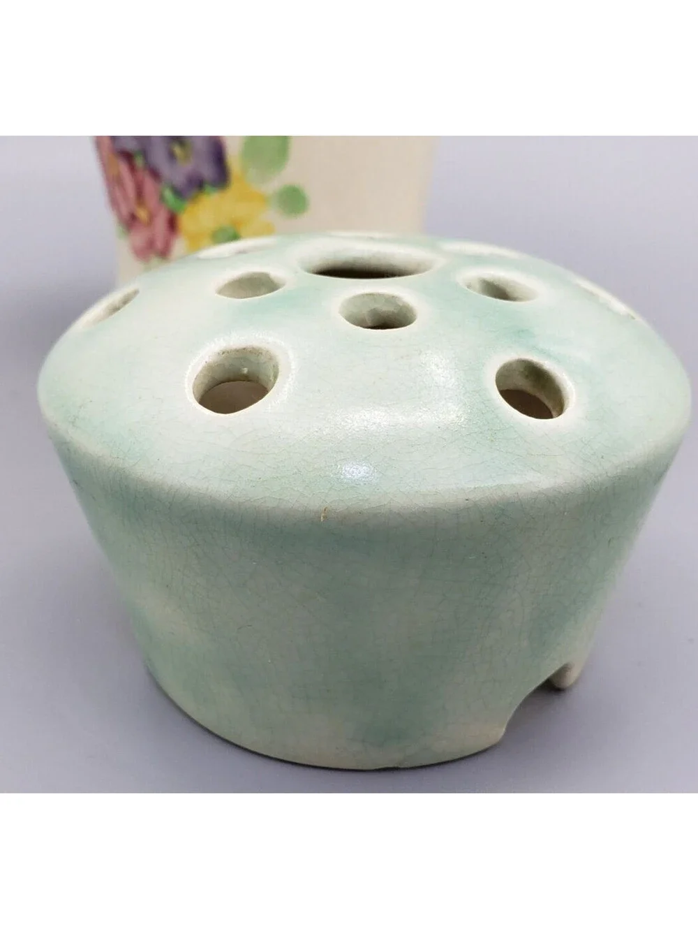 VTG E. Radford Pottery Flower Basket with Frog Hand Painted England Ceramic Vase